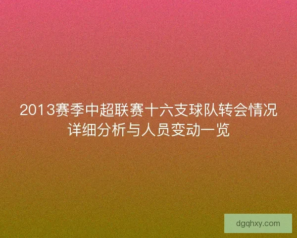 2013赛季中超联赛十六支球队转会情况详细分析与人员变动一览