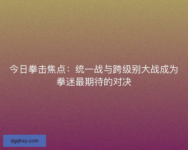 今日拳击焦点：统一战与跨级别大战成为拳迷最期待的对决